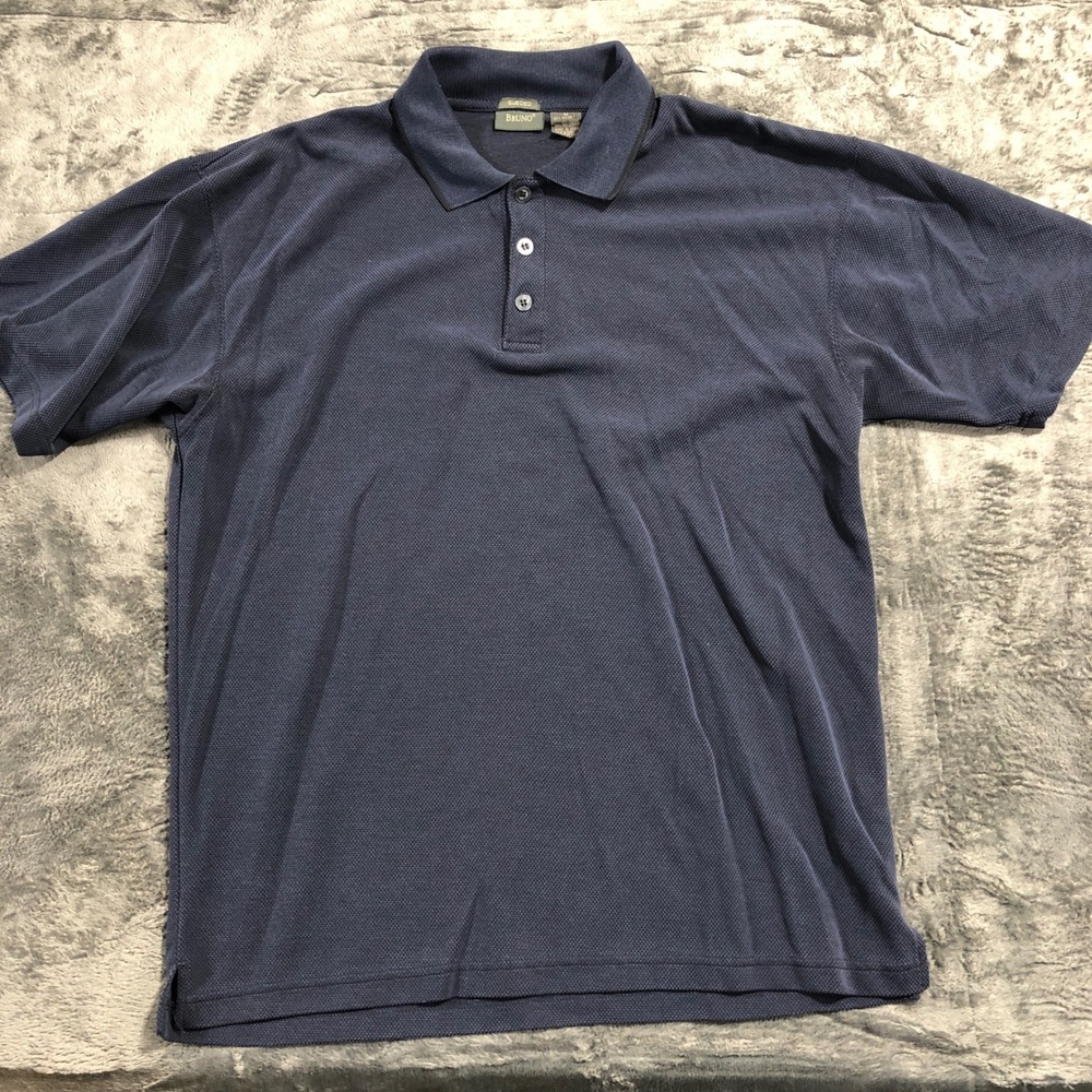 Bruno Polo‎ Shirt Mens Medium Blue Sueded Rayon Blend Short Sleeve Textured Knit